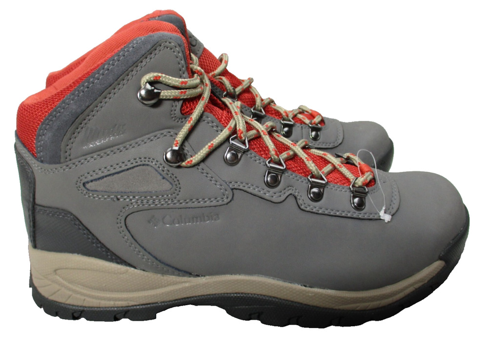 Columbia Newton Ridge Plus Waterproof Hiking Boots Gray Poppy Red Womens Sz 10